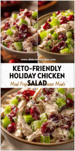 Bowl of Holiday Leftover Chicken Cranberry Salad with celery and cranberries for a fresh Keto Chicken Salad look